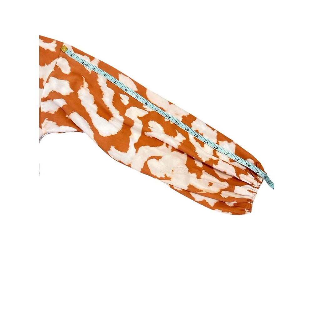 Elizabeth and James Blouse XL Orange Cream Abstract Animal Print Long Sleeve Tie - Picture 8 of 8